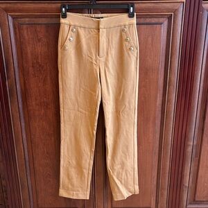 Camel Slim Trousers with Decorative Buttons